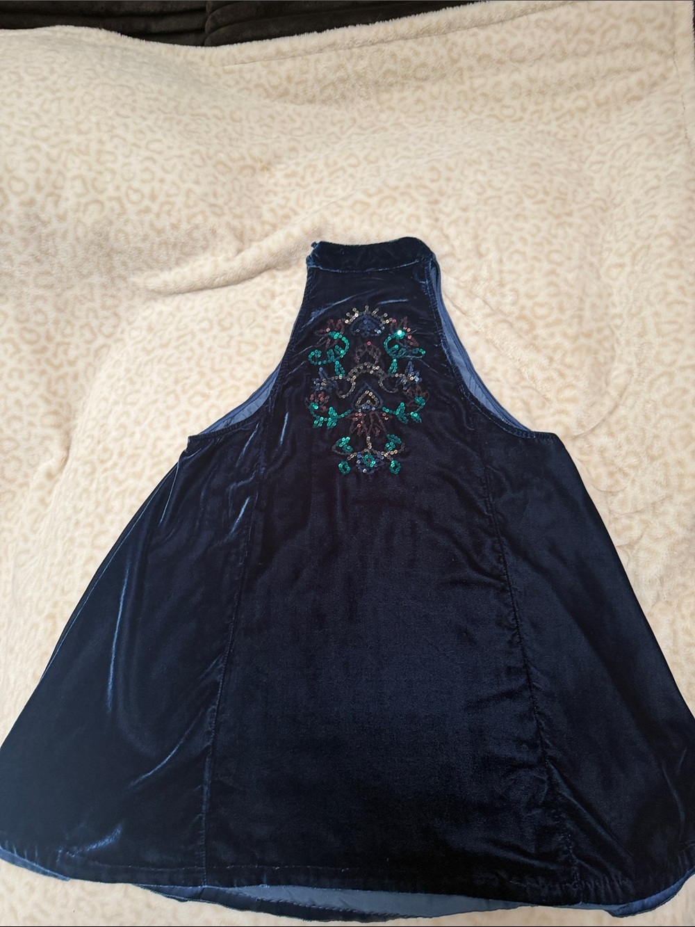 Free People Navy Velvet Embellished Halter Dress